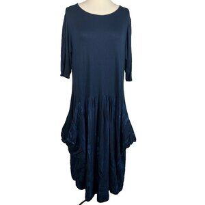 Kaliyana Size 1 / M Gerona Dress Ink Boston Blue Long Pockets Lagenlook Artwear